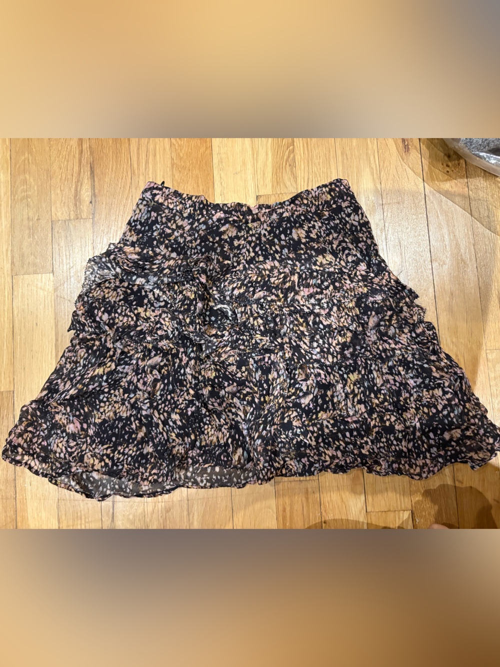 IRO Black Floral Ruffle Mini Skirt